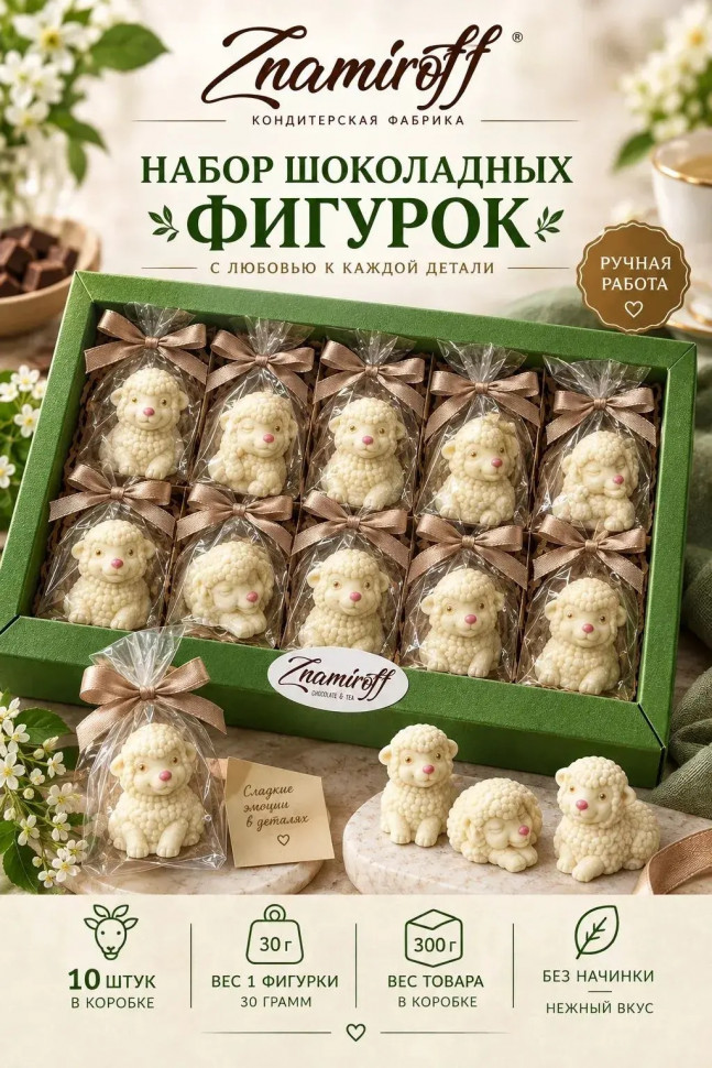  Фигурный шоколад набор Овечки из белого шоколада(10шт по 30г) в Раменском