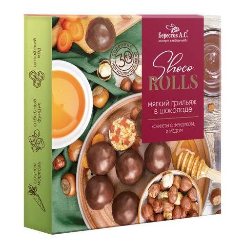 №2 Берестов Shoco Rolls конфеты с фундуком, цукатами моркови  и медом 135г  в Раменском